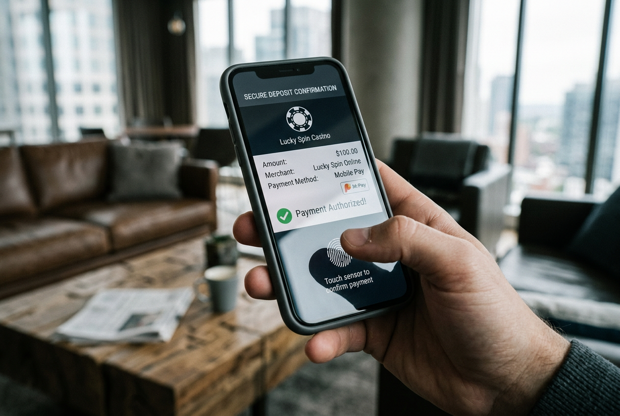 A user authenticating a secure mobile payment for a casino app.