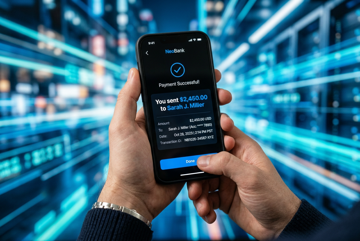 Smartphone showing a bank transfer